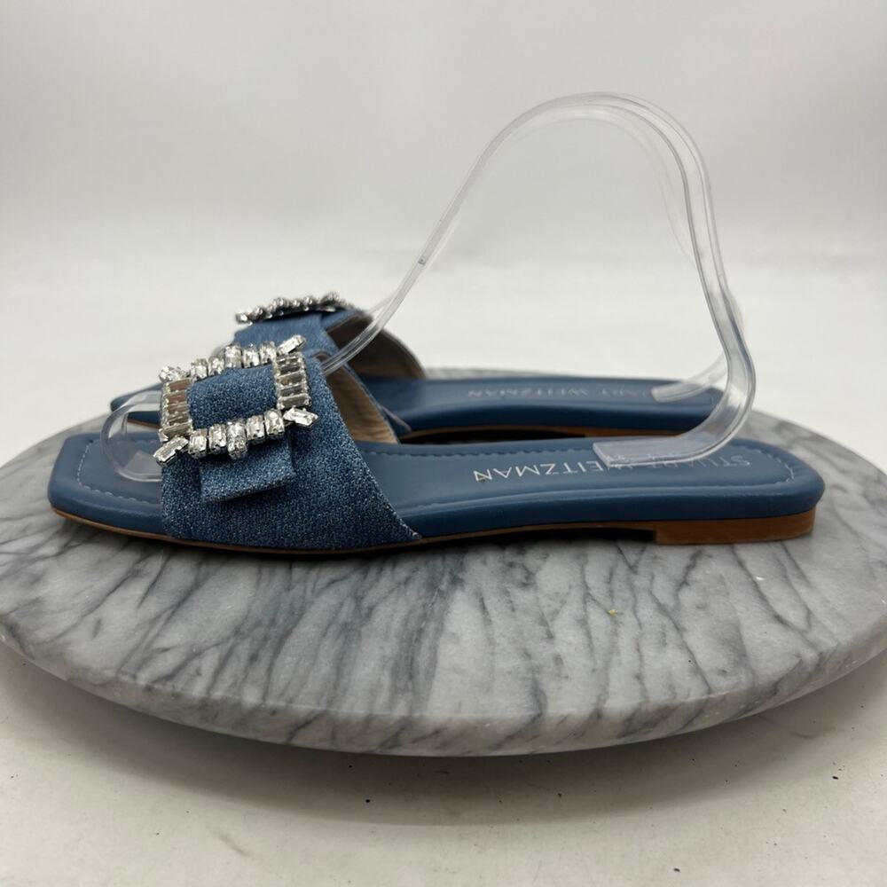Stuart Weitzman Womens 9.5 Sandals Blue Shine Embellished Buckle Slide SA904 - Picture 4 of 12
